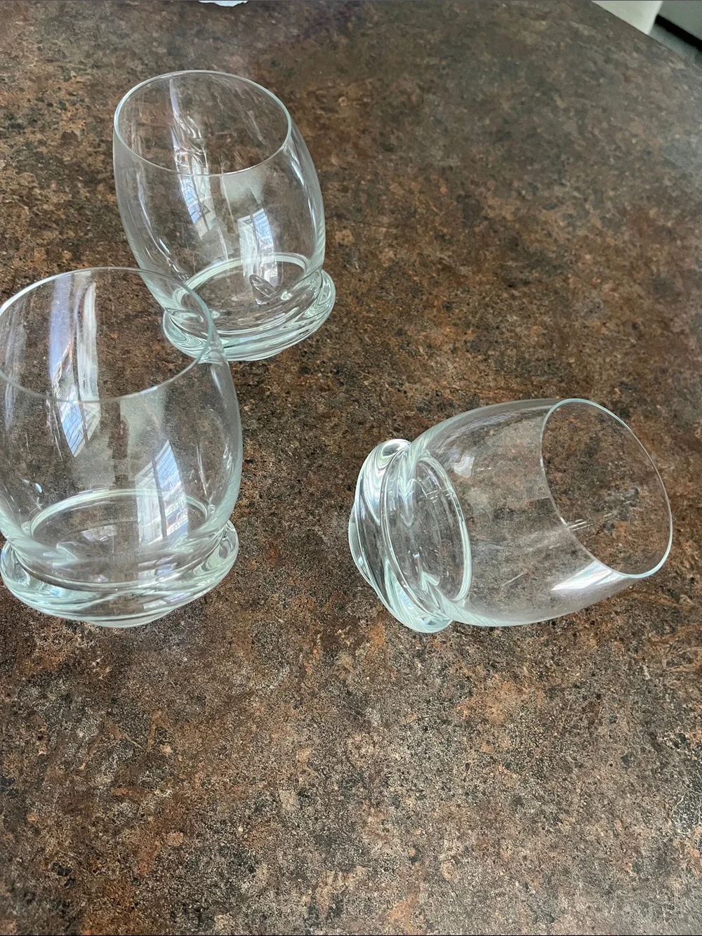 3 clear glass roly-poly rocking tumblers whiskey drinks unbranded
